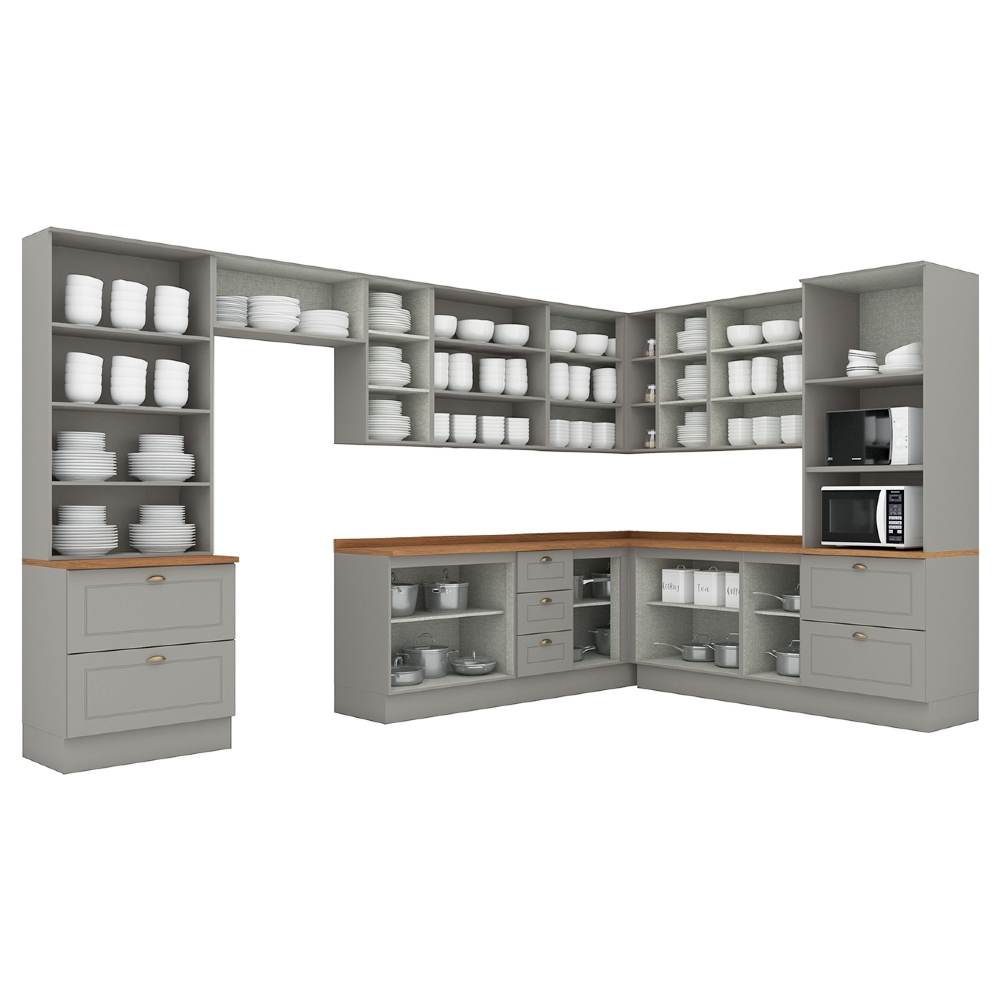 Armário de Cozinha 11 Peças Tampo CP33 Americana Cinza/Nature H02 - Mpozenato