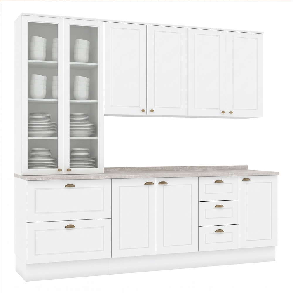 Armário de Cozinha 5 Peças Tampo CP18 Americana Branco/Calcare H02 - Mpozenato