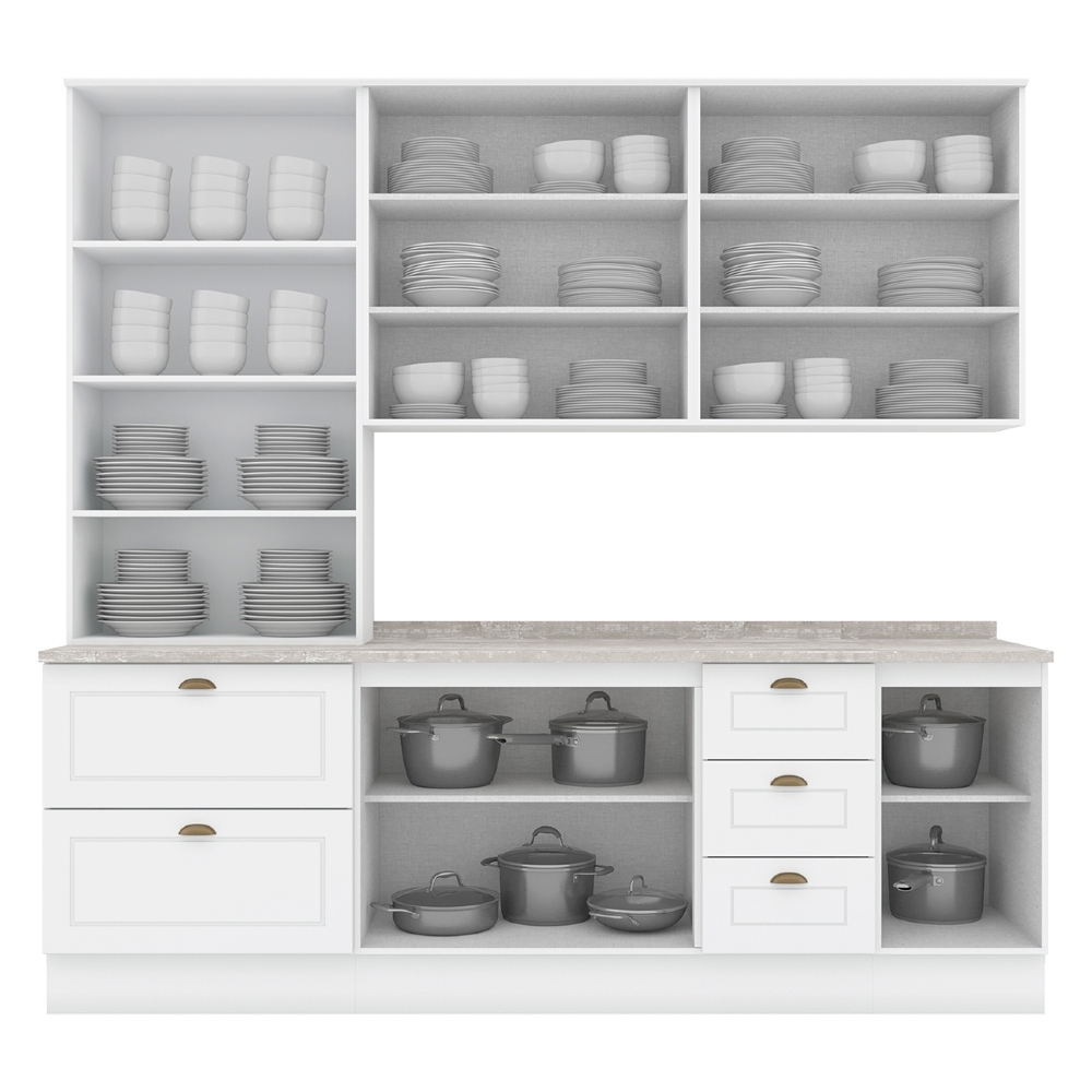 Armário de Cozinha 5 Peças Tampo CP18 Americana Branco/Calcare H02 - Mpozenato