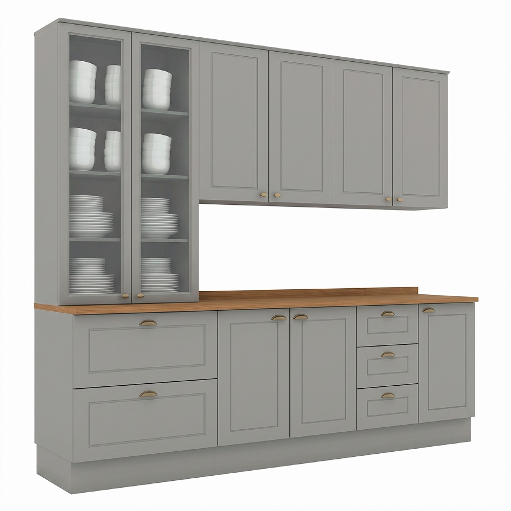 Armário de Cozinha 5 Peças Tampo CP18 Americana Cinza/Nature H02 - Mpozenato