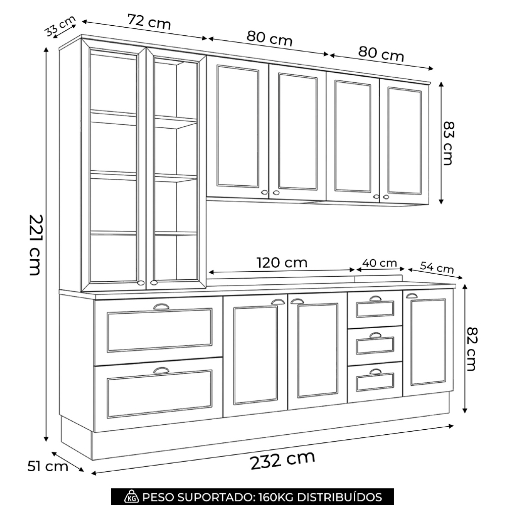 Armário de Cozinha 5 Peças Tampo CP18 Americana Cinza/Nature H02 - Mpozenato