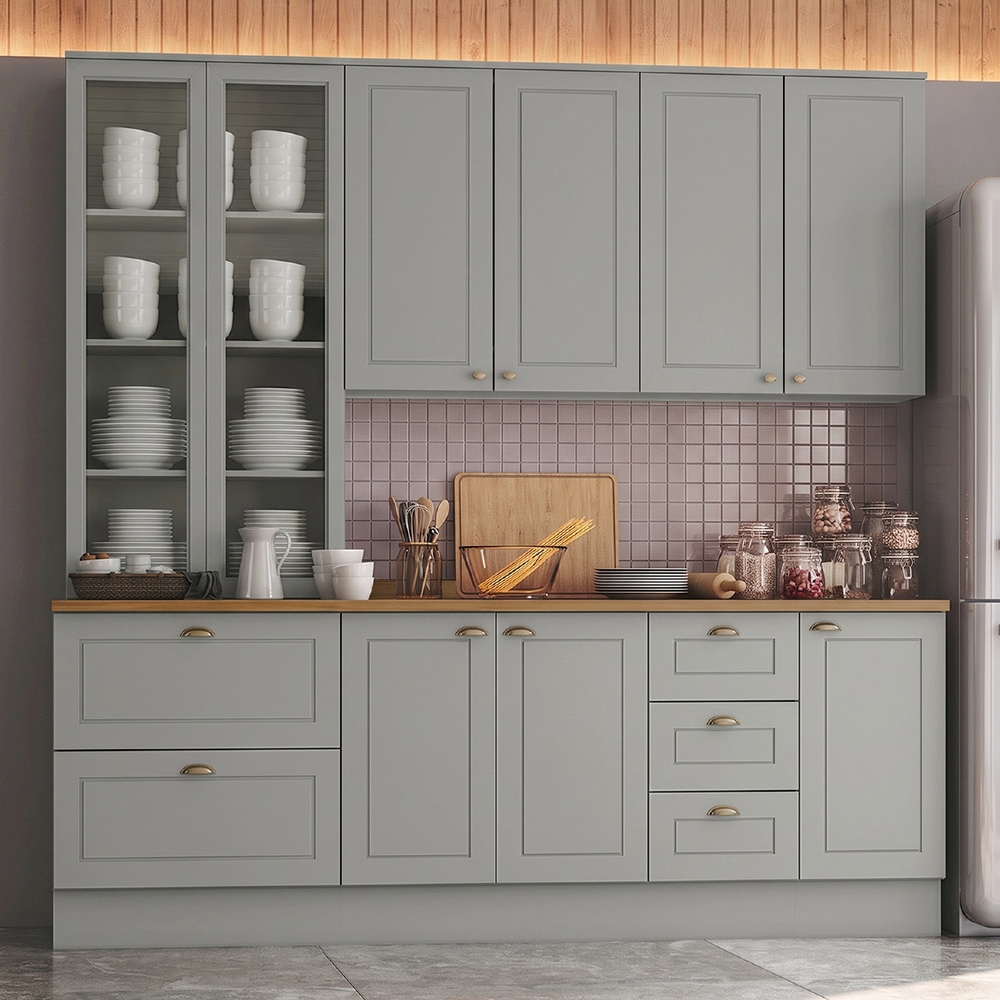 Armário de Cozinha 5 Peças Tampo CP18 Americana Cinza/Nature H02 - Mpozenato