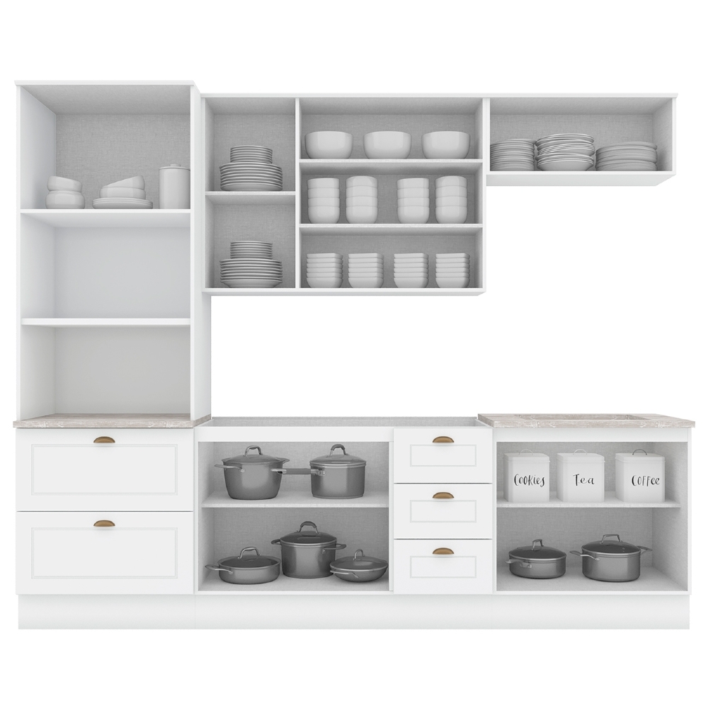 Armário de Cozinha 5 Peças Com Pia CP20 Americana Branco/Calcare H02 - Mpozenato