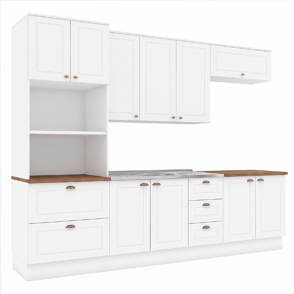 Armário de Cozinha 5 Peças Com Pia CP20 Americana Branco/Nature H02 - Mpozenato