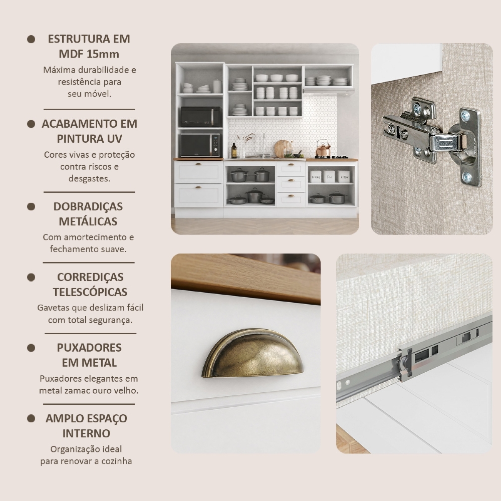 Armário de Cozinha 5 Peças Com Pia CP20 Americana Branco/Nature H02 - Mpozenato