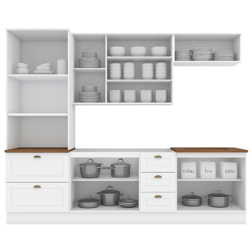 Armário de Cozinha 5 Peças Com Pia CP20 Americana Branco/Nature H02 - Mpozenato