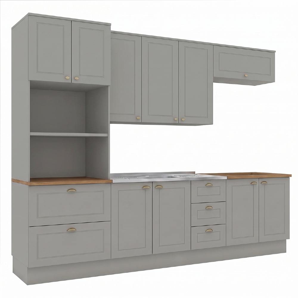 Armário de Cozinha 5 Peças Com Pia CP20 Americana Cinza/Nature H02 - Mpozenato