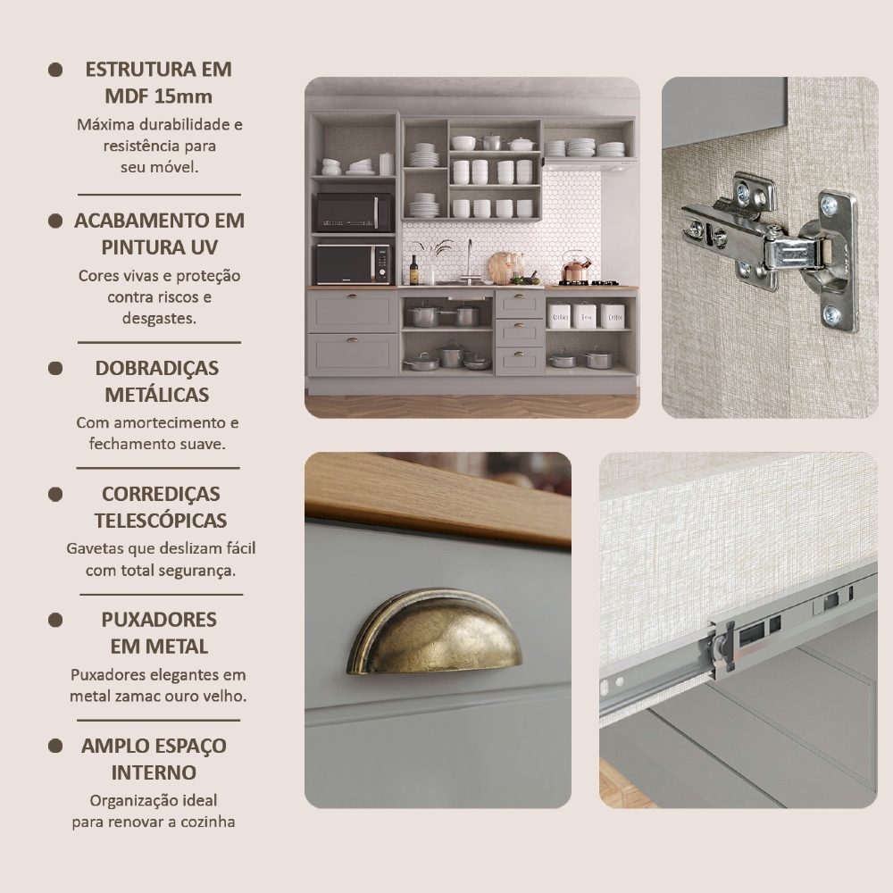 Armário de Cozinha 5 Peças Com Pia CP20 Americana Cinza/Nature H02 - Mpozenato
