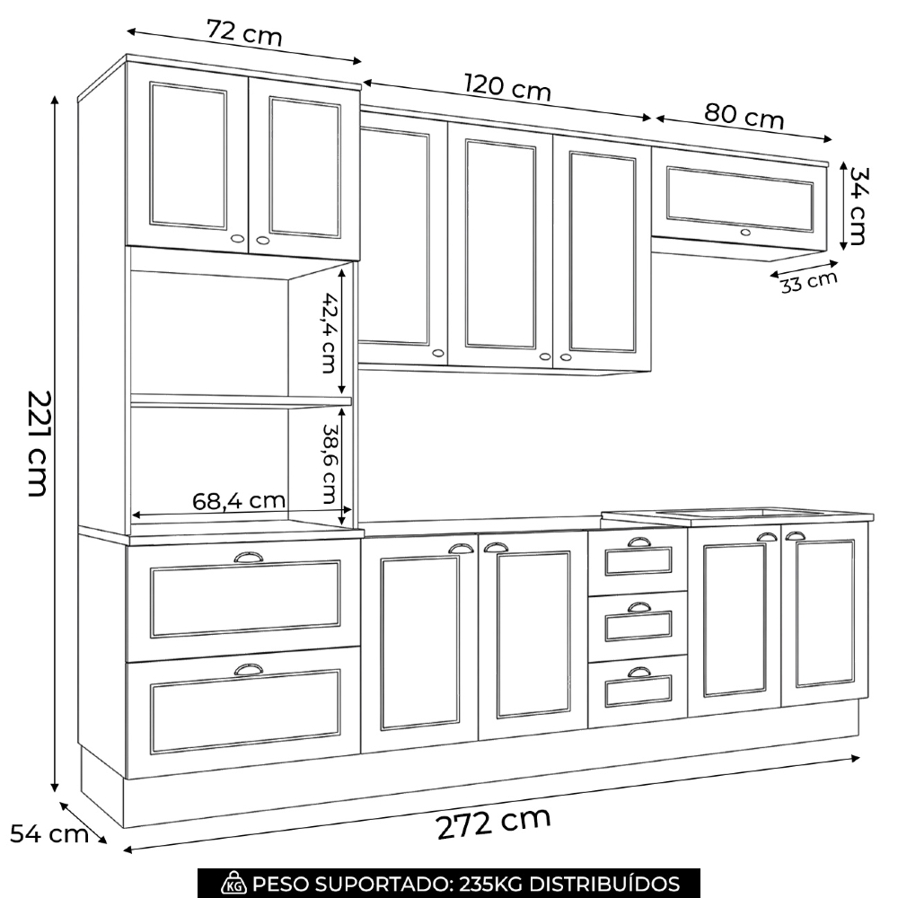 Armário de Cozinha 5 Peças Com Pia CP20 Americana Cinza/Nature H02 - Mpozenato