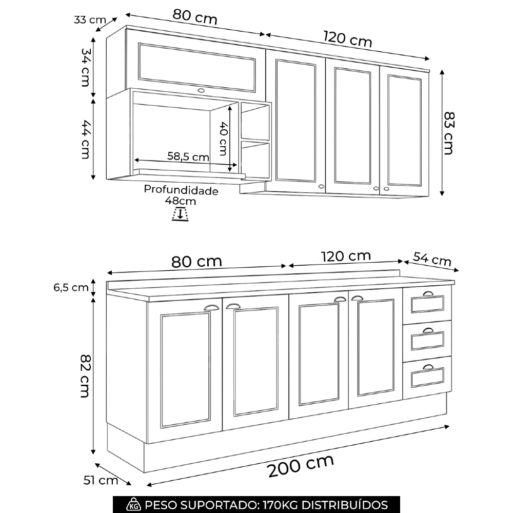 Armário de Cozinha 5 Peças Tampo CP21 Americana Branco/Calcare H02 - Mpozenato
