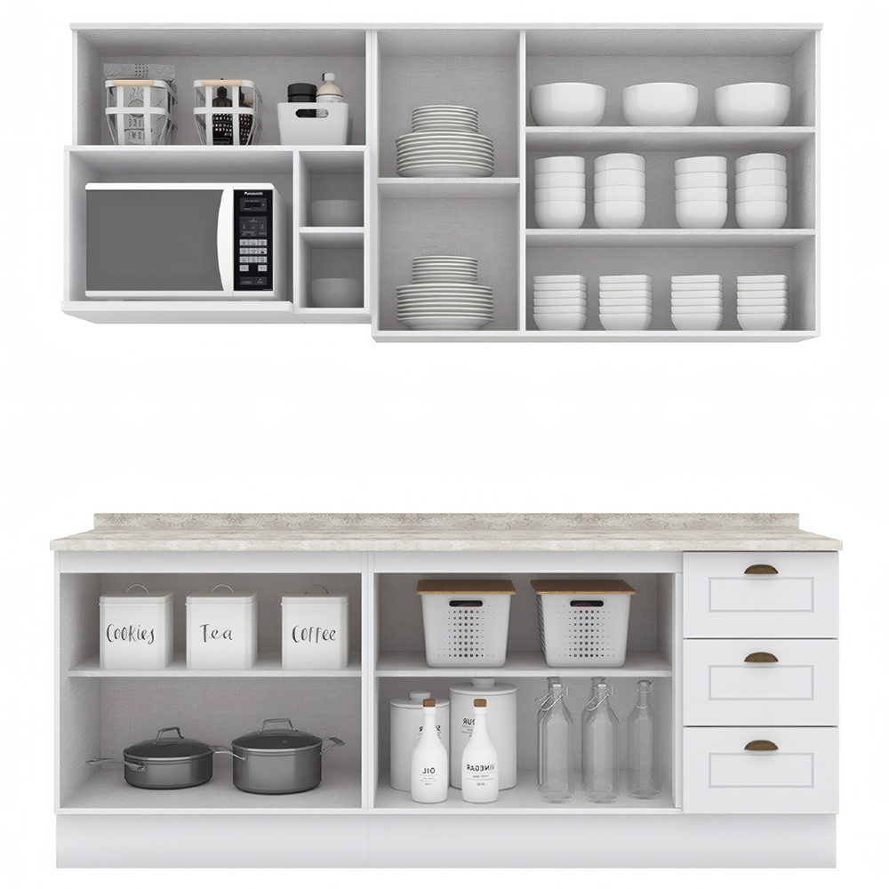 Armário de Cozinha 5 Peças Tampo CP21 Americana Branco/Calcare H02 - Mpozenato