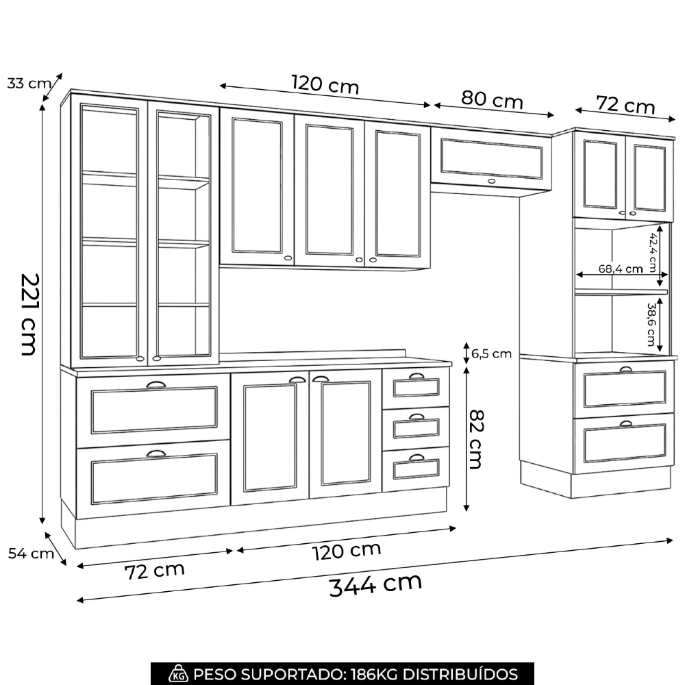 Armário de Cozinha 5 Peças Tampo CP22 Americana Branco/Calcare H02 - Mpozenato