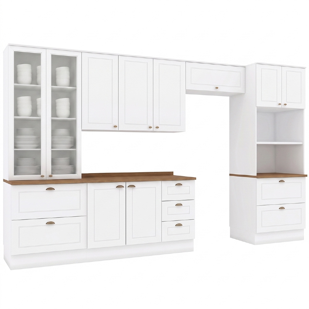 Armário de Cozinha 5 Peças Tampo CP22 Americana Branco/Nature H02 - Mpozenato