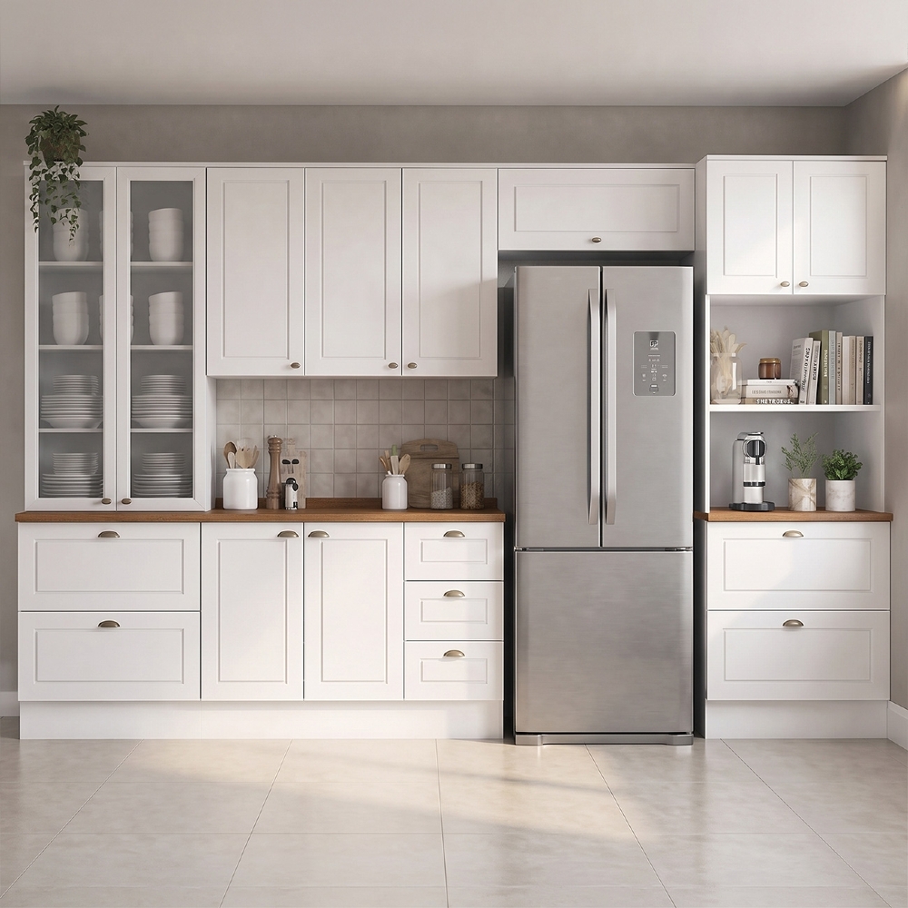 Armário de Cozinha 5 Peças Tampo CP22 Americana Branco/Nature H02 - Mpozenato