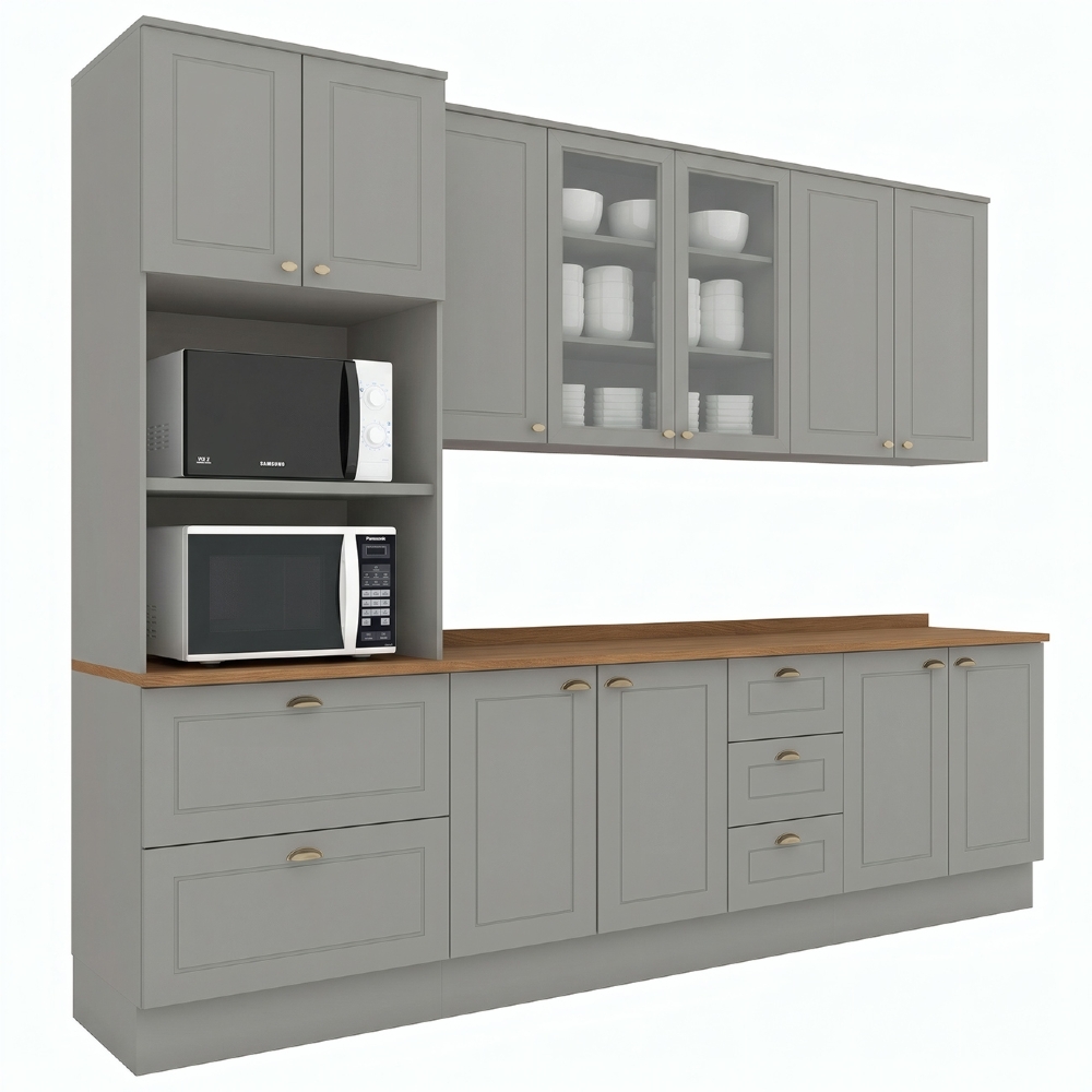 Armário de Cozinha 5 Peças Tampo CP23 Americana Cinza/Nature H02 - Mpozenato