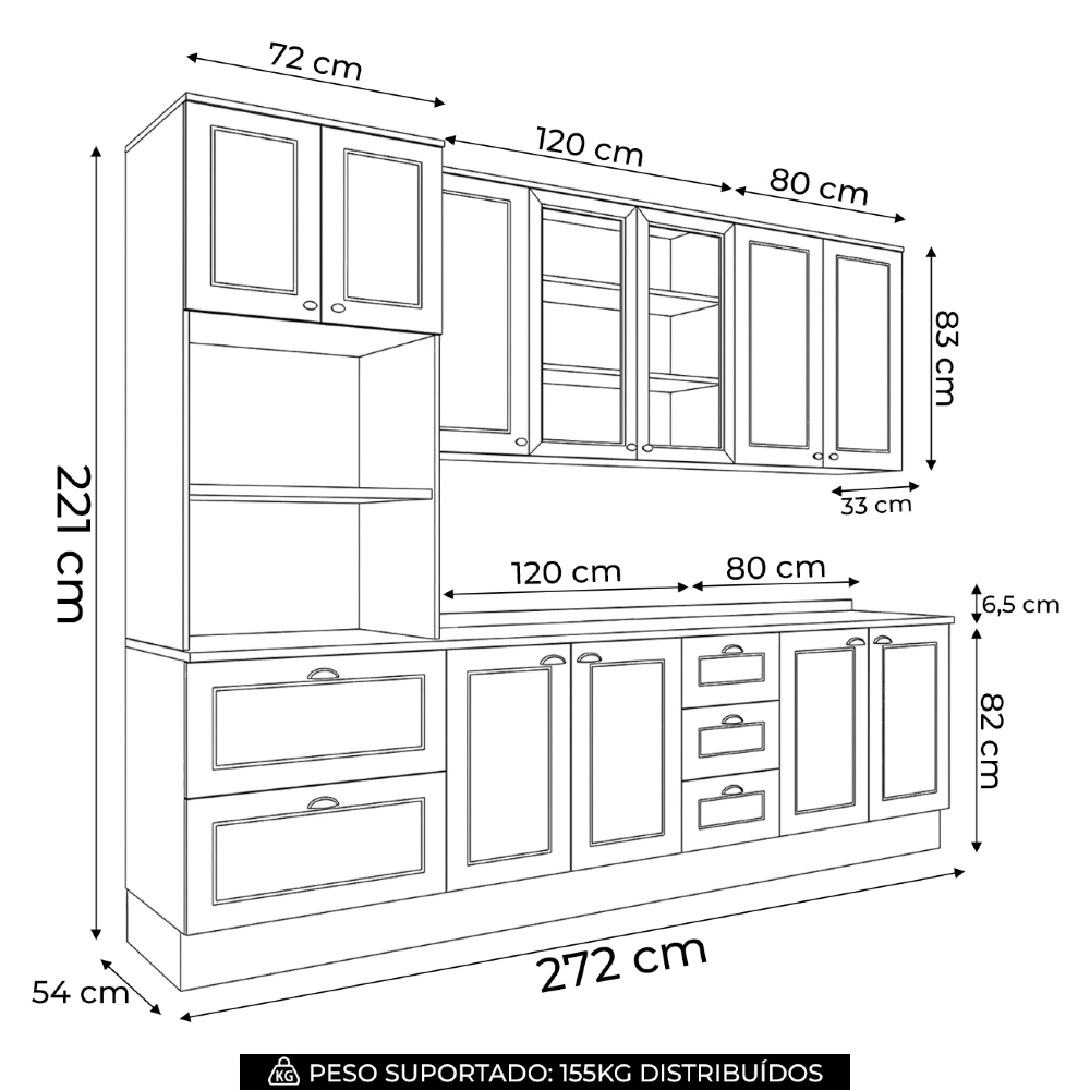 Armário de Cozinha 5 Peças Tampo CP23 Americana Cinza/Nature H02 - Mpozenato