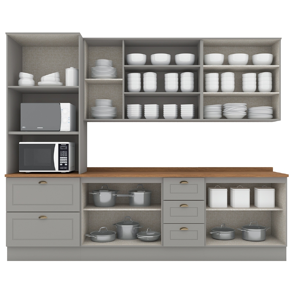 Armário de Cozinha 5 Peças Tampo CP23 Americana Cinza/Nature H02 - Mpozenato