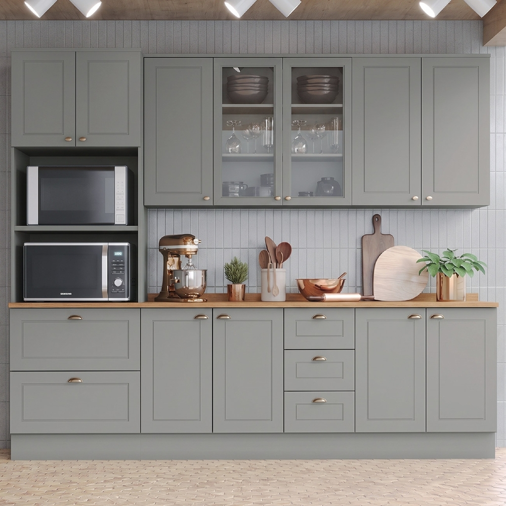 Armário de Cozinha 5 Peças Tampo CP23 Americana Cinza/Nature H02 - Mpozenato