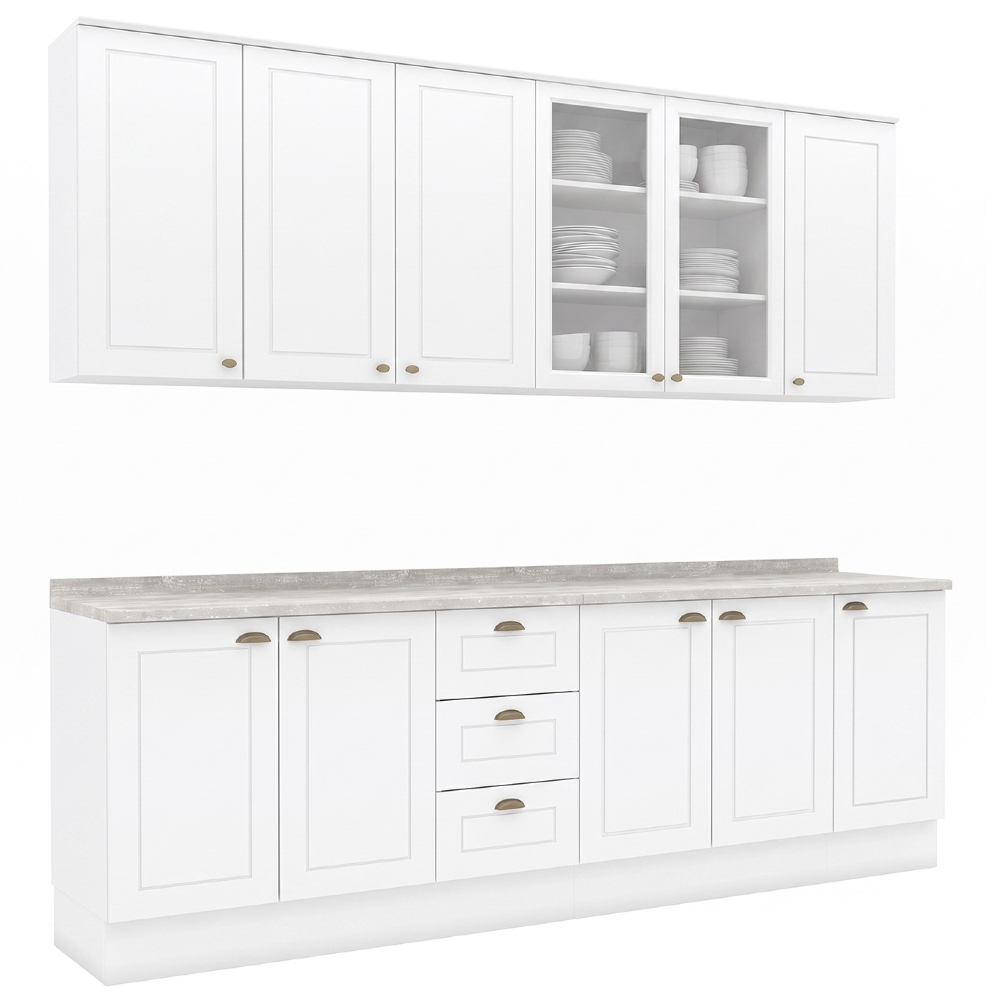 Armário de Cozinha 6 Peças Tampo CP19 Americana Branco/Calcare H02 - Mpozenato