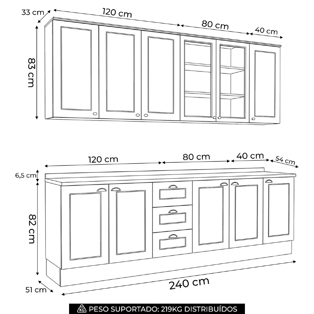 Armário de Cozinha 6 Peças Tampo CP19 Americana Branco/Calcare H02 - Mpozenato