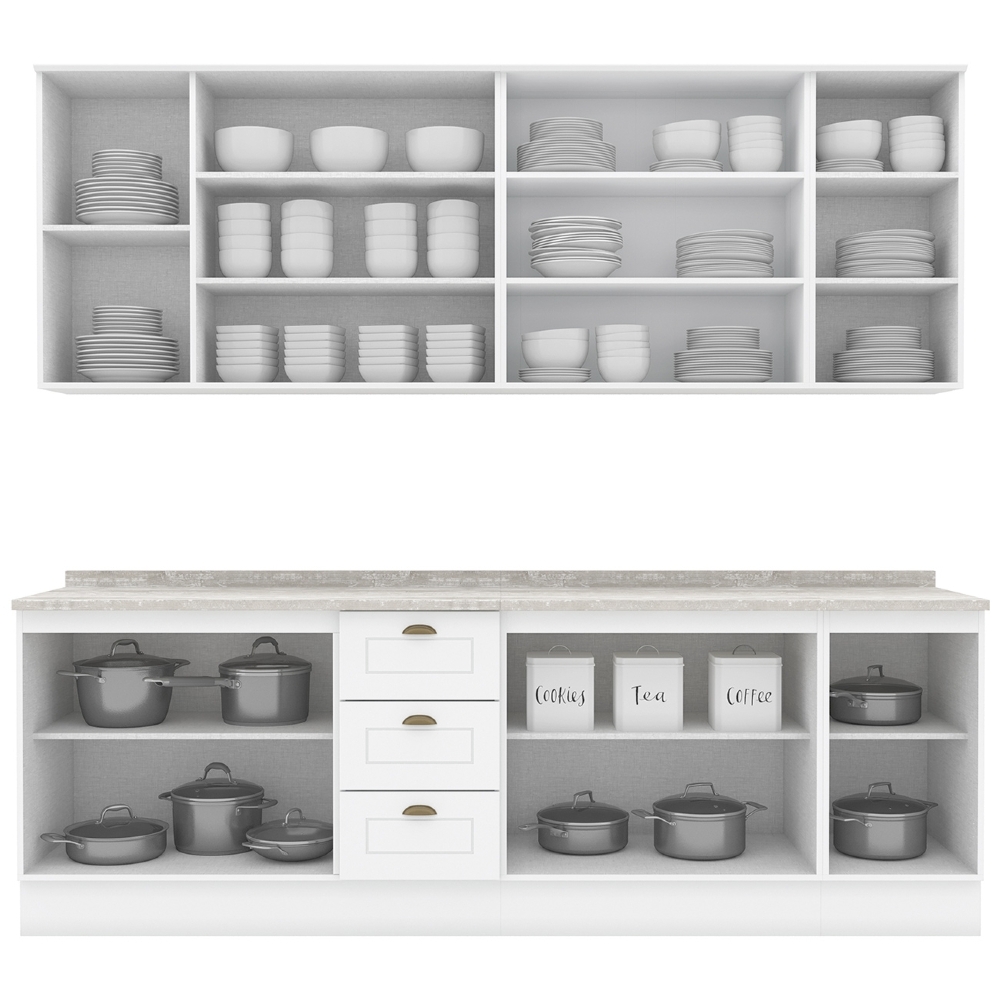 Armário de Cozinha 6 Peças Tampo CP19 Americana Branco/Calcare H02 - Mpozenato