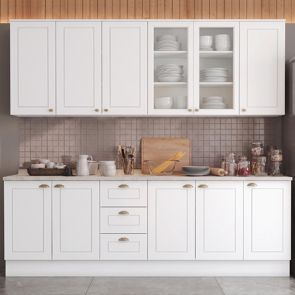 Armário de Cozinha 6 Peças Tampo CP19 Americana Branco/Calcare H02 - Mpozenato