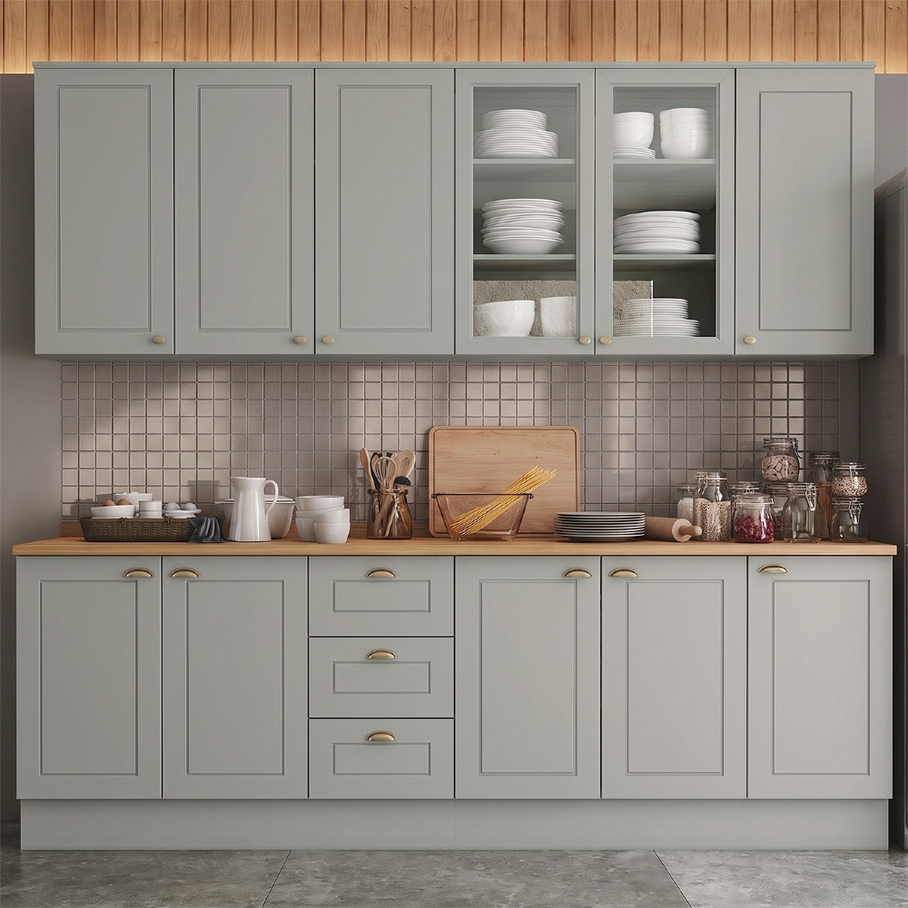 Armário de Cozinha 6 Peças Tampo CP19 Americana Cinza/Nature H02 - Mpozenato