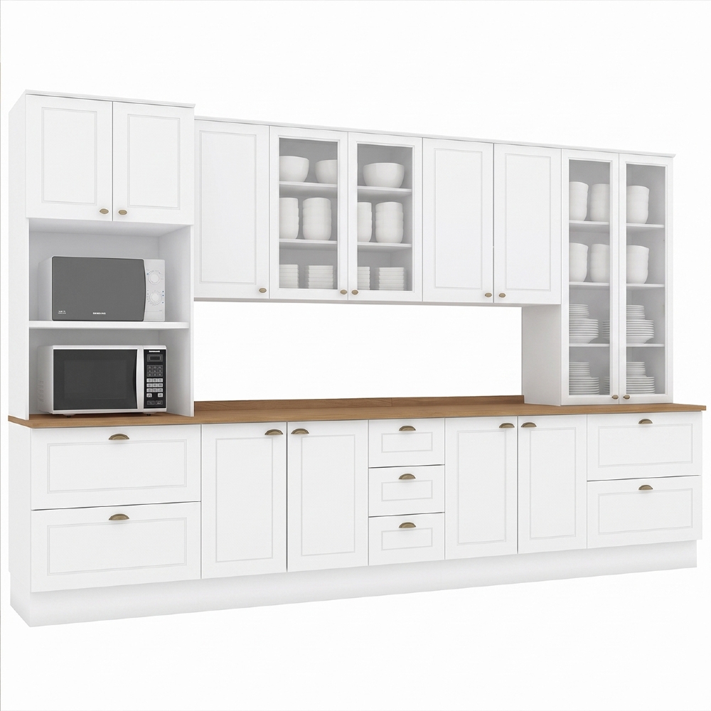 Armário de Cozinha 6 Peças Tampo CP24 Americana Branco/Nature H02 - Mpozenato