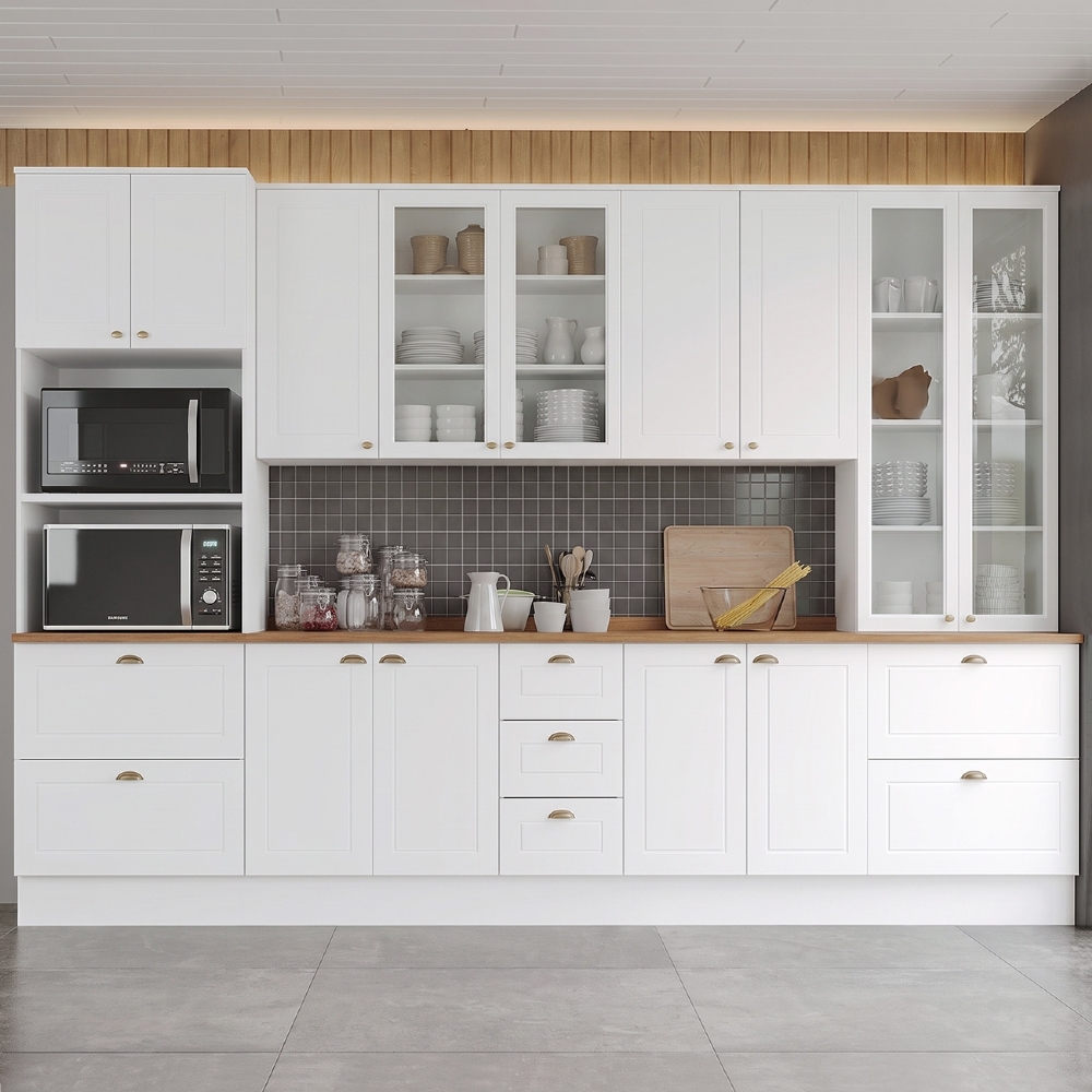 Armário de Cozinha 6 Peças Tampo CP24 Americana Branco/Nature H02 - Mpozenato