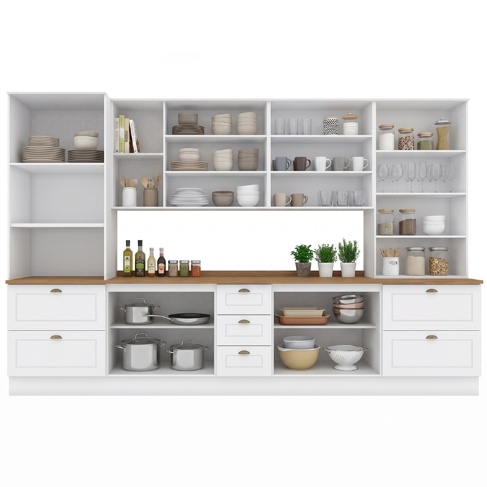 Armário de Cozinha 6 Peças Tampo CP24 Americana Branco/Nature H02 - Mpozenato