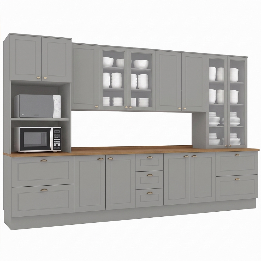 Armário de Cozinha 6 Peças Tampo CP24 Americana Cinza/Nature H02 - Mpozenato