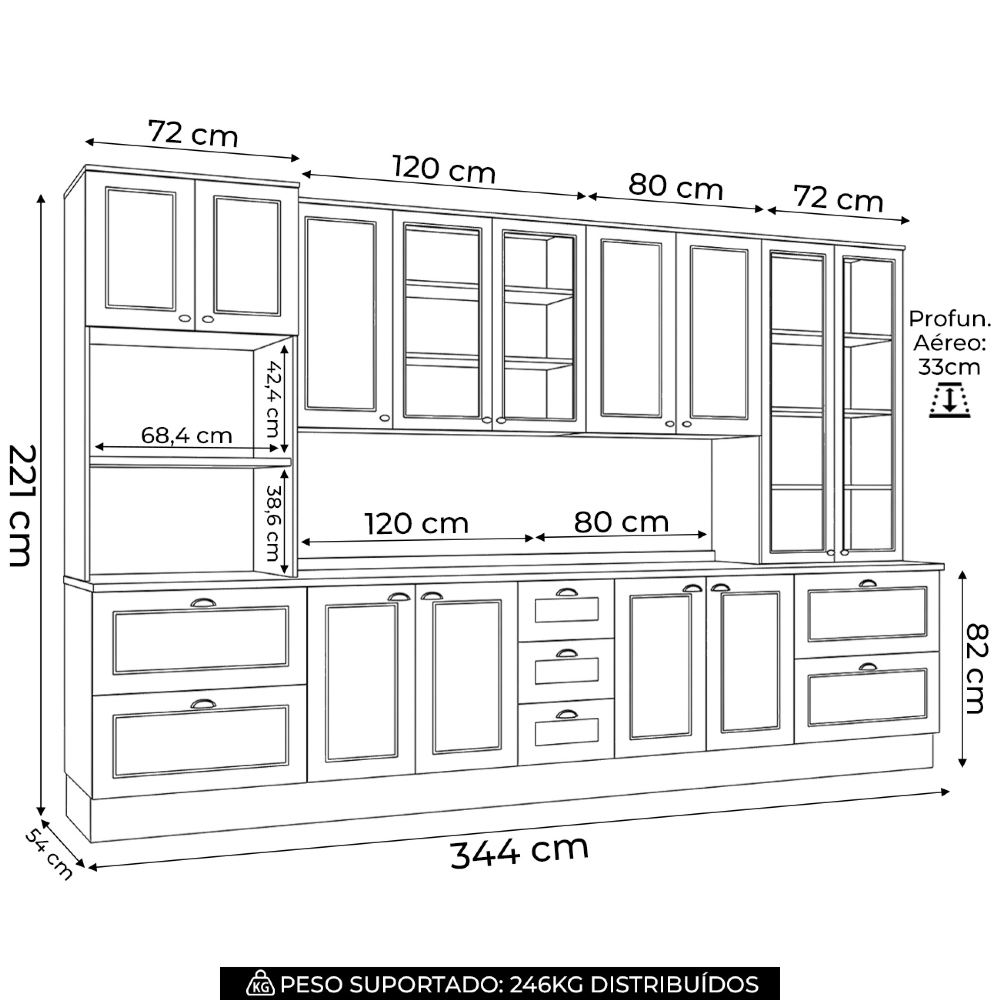Armário de Cozinha 6 Peças Tampo CP24 Americana Cinza/Nature H02 - Mpozenato