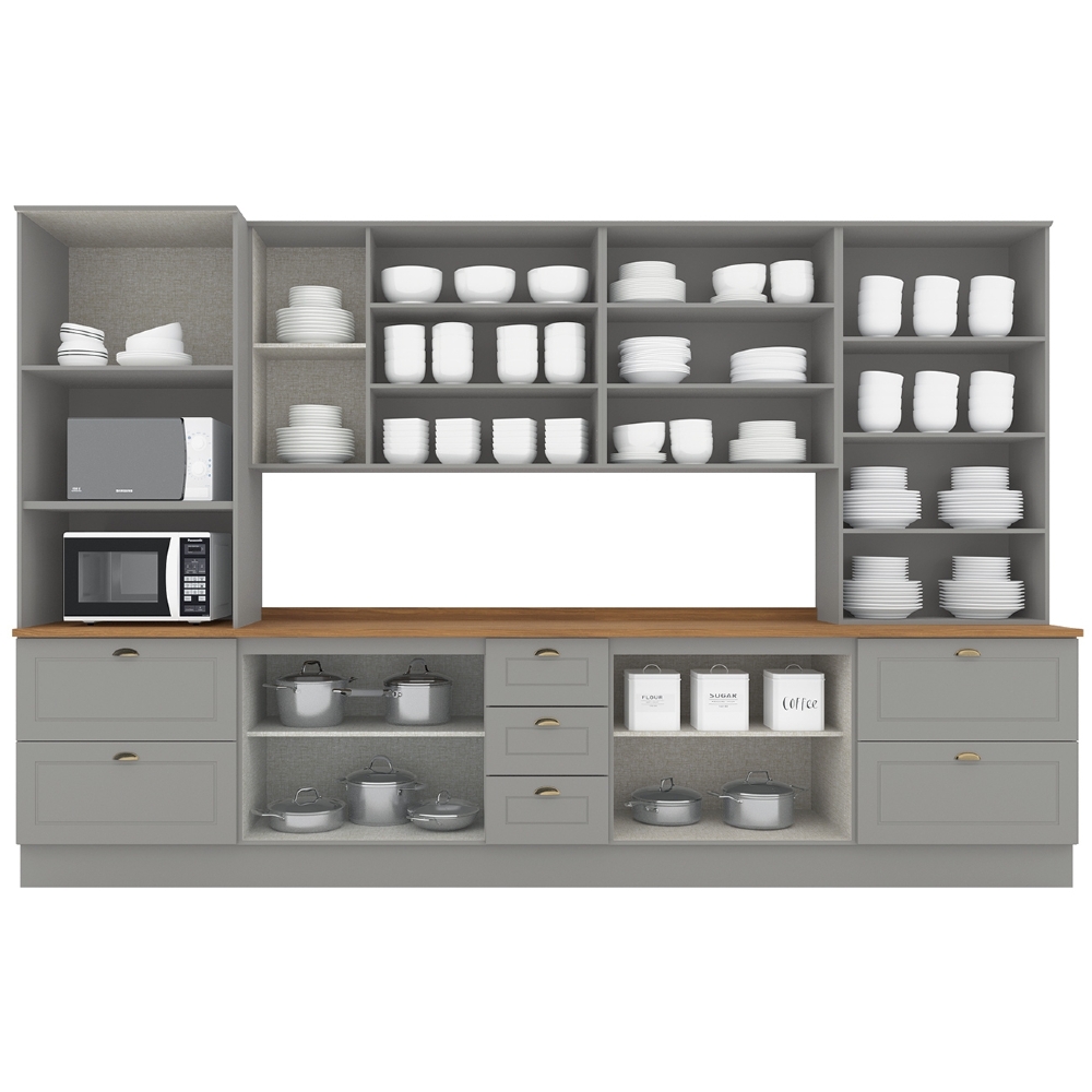 Armário de Cozinha 6 Peças Tampo CP24 Americana Cinza/Nature H02 - Mpozenato