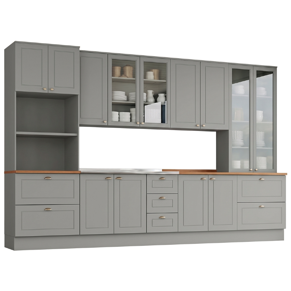 Armário de Cozinha 6 Peças Com Pia CP25 Americana Cinza/Nature H02 - Mpozenato