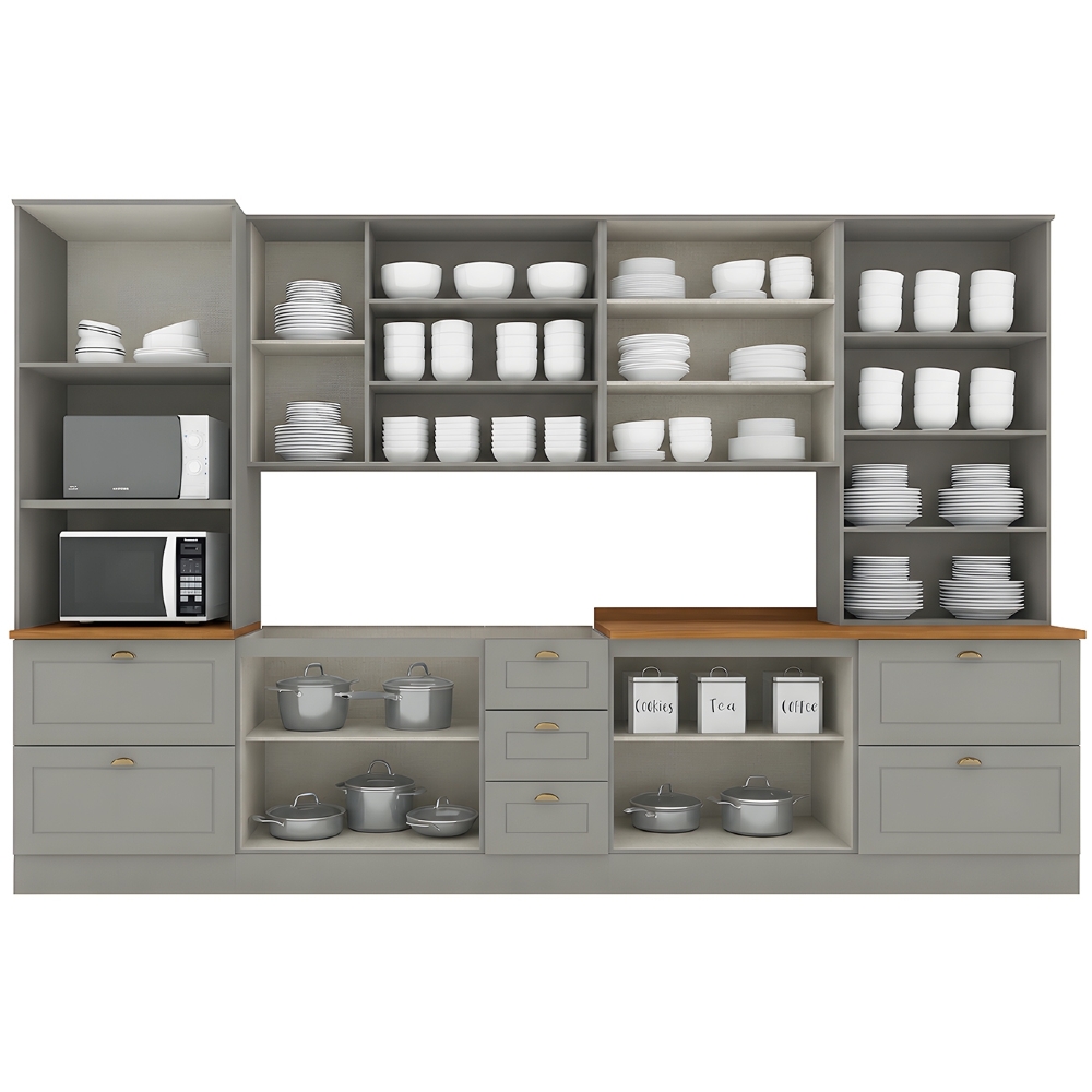 Armário de Cozinha 6 Peças Com Pia CP25 Americana Cinza/Nature H02 - Mpozenato