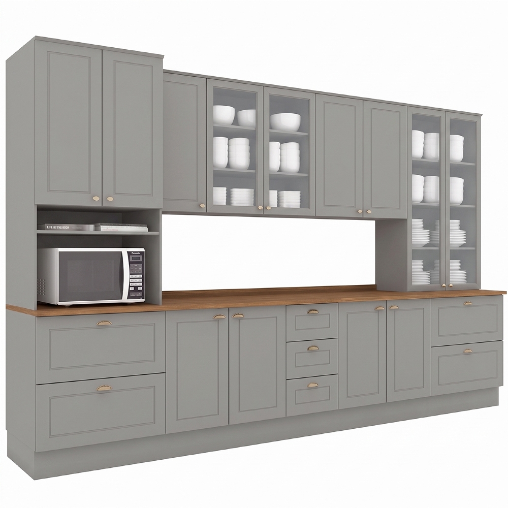 Armário de Cozinha 6 Peças Tampo CP26 Americana Cinza/Nature H02 - Mpozenato