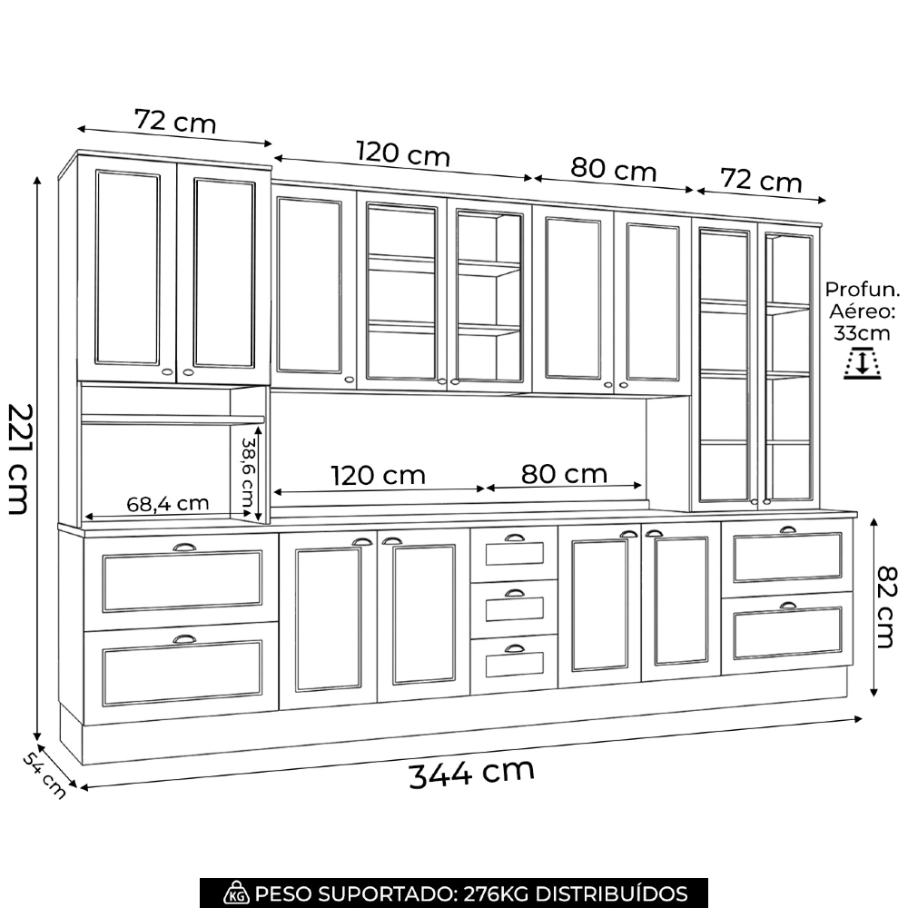 Armário de Cozinha 6 Peças Tampo CP26 Americana Cinza/Nature H02 - Mpozenato