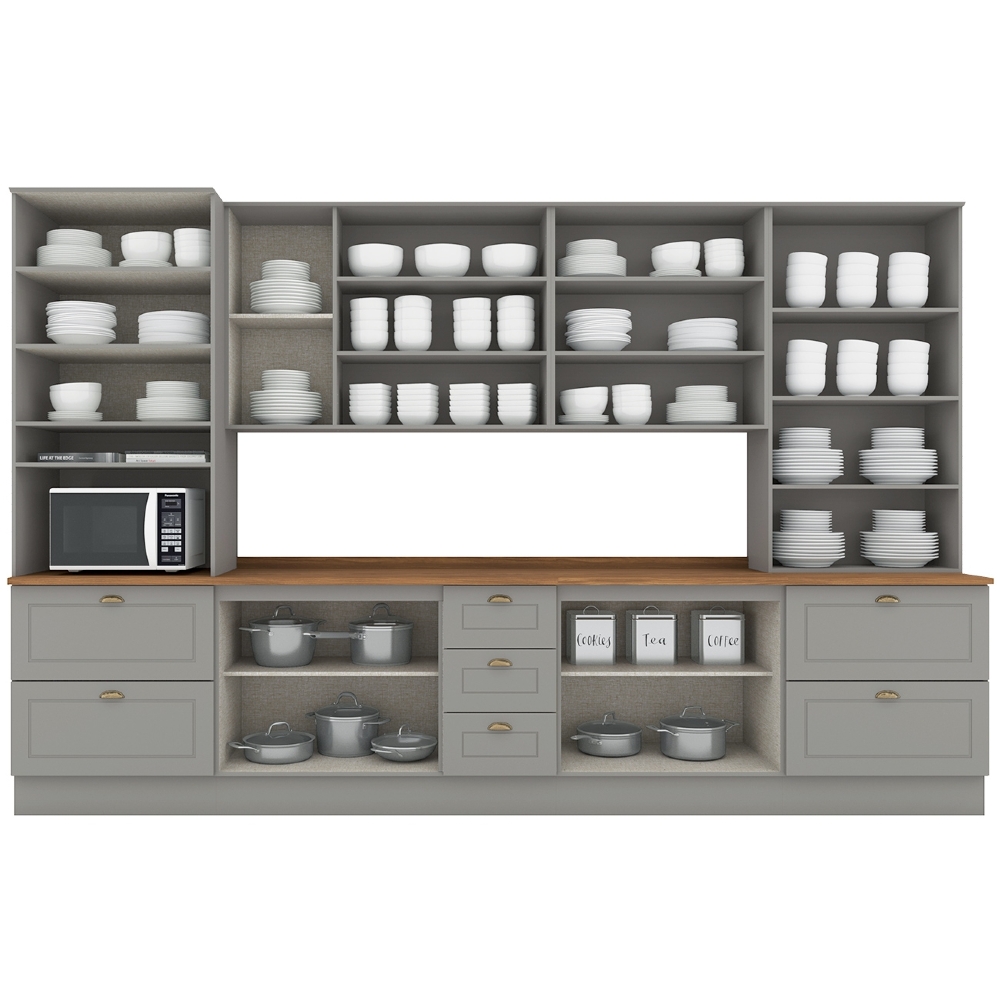 Armário de Cozinha 6 Peças Tampo CP26 Americana Cinza/Nature H02 - Mpozenato