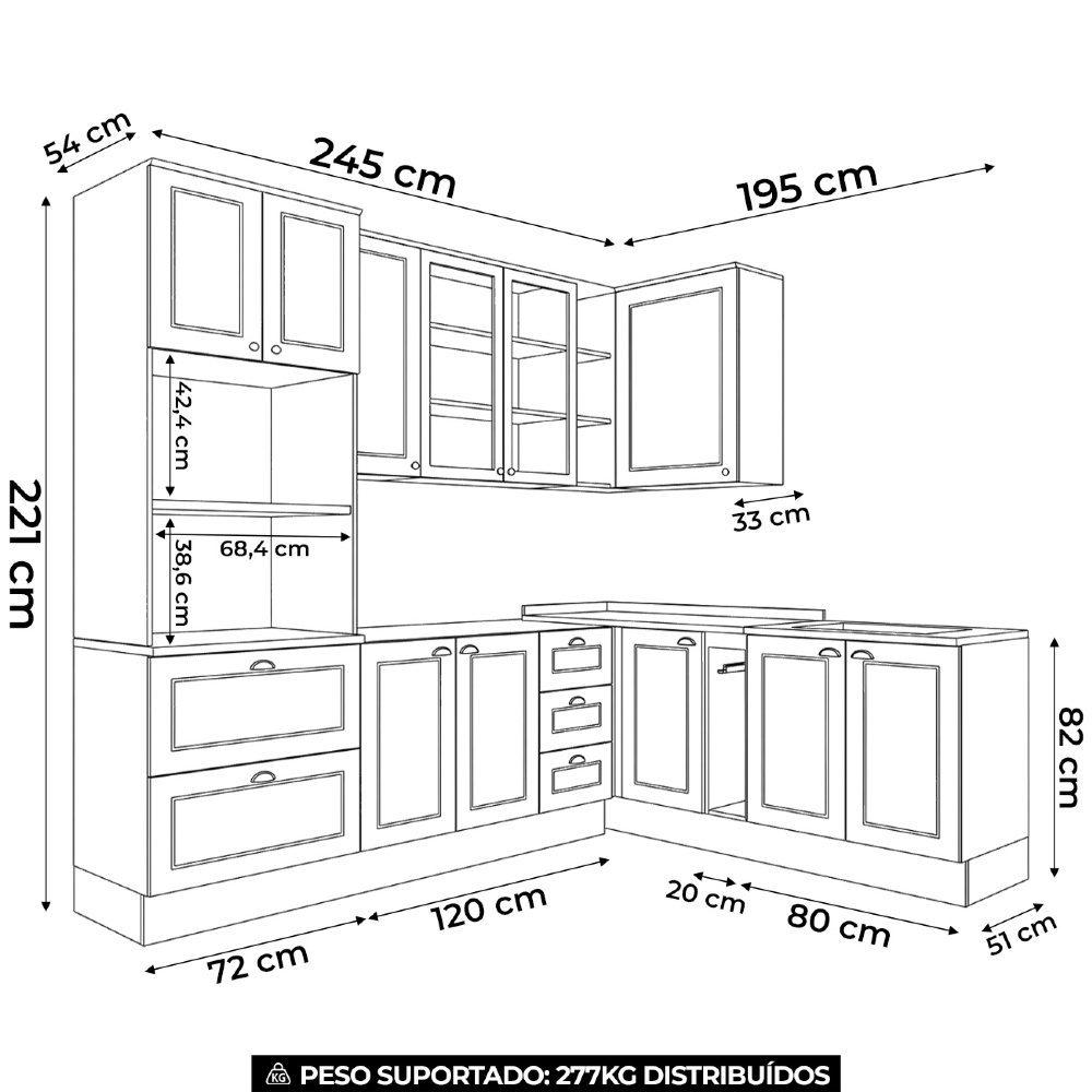 Armário de Cozinha 7 Peças P/ Pia CP27 Americana Cinza/Nature H02 - Mpozenato