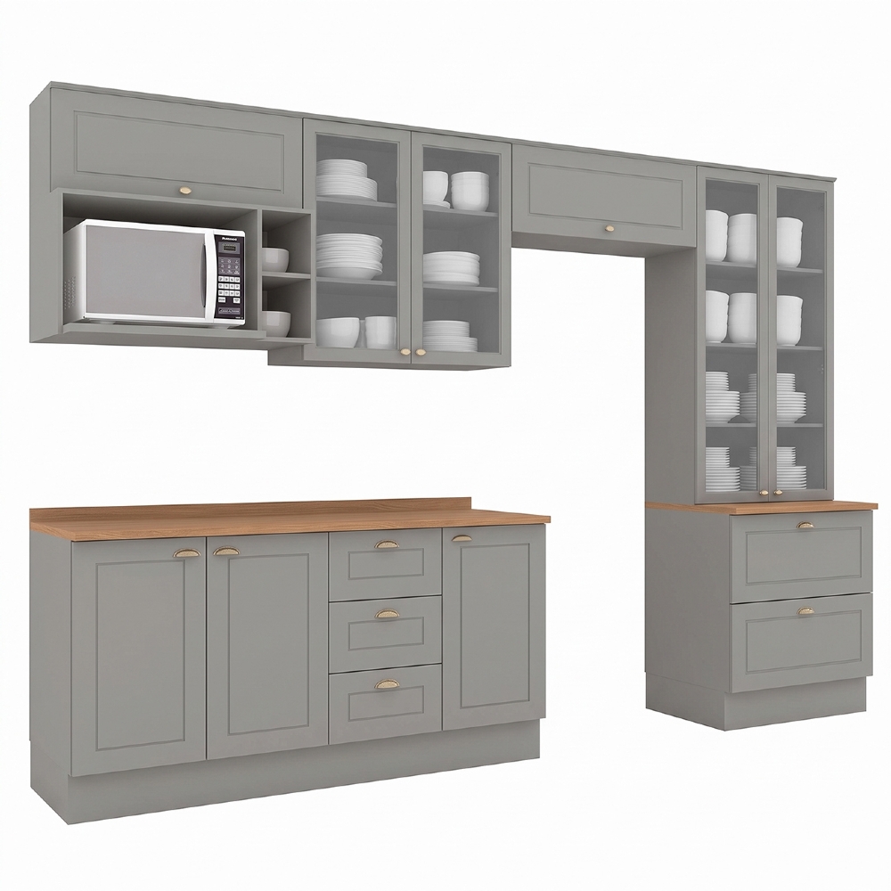 Armário de Cozinha 7 Peças Tampo CP28 Americana Cinza/Nature H02 - Mpozenato