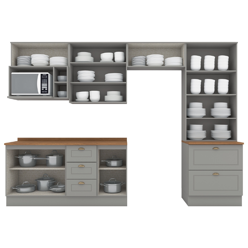 Armário de Cozinha 7 Peças Tampo CP28 Americana Cinza/Nature H02 - Mpozenato