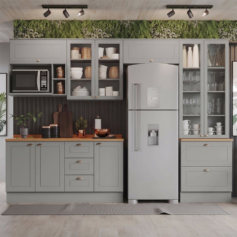 Armário de Cozinha 7 Peças Tampo CP28 Americana Cinza/Nature H02 - Mpozenato