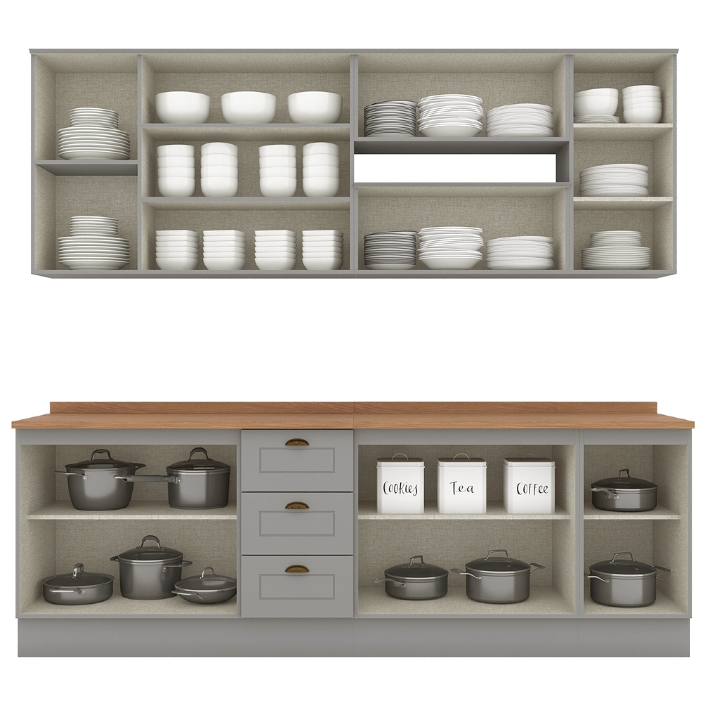 Armário de Cozinha 7 Peças Tampo CP29 Americana Cinza/Nature H02 - Mpozenato