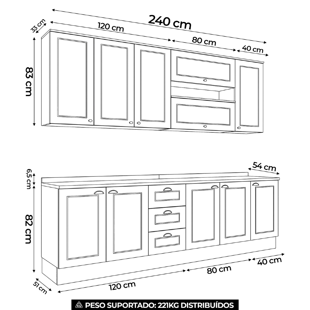 Armário de Cozinha 7 Peças Tampo CP29 Americana Cinza/Nature H02 - Mpozenato