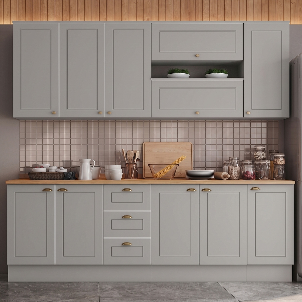 Armário de Cozinha 7 Peças Tampo CP29 Americana Cinza/Nature H02 - Mpozenato
