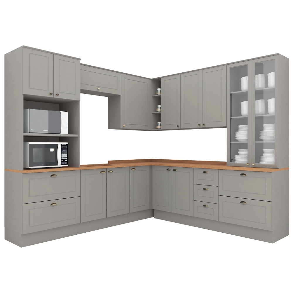 Armário de Cozinha 8 Peças Tampo CP30 Americana Cinza/Nature H02 - Mpozenato