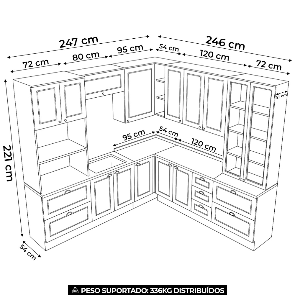 Armário de Cozinha 8 Peças Tampo CP30 Americana Cinza/Nature H02 - Mpozenato