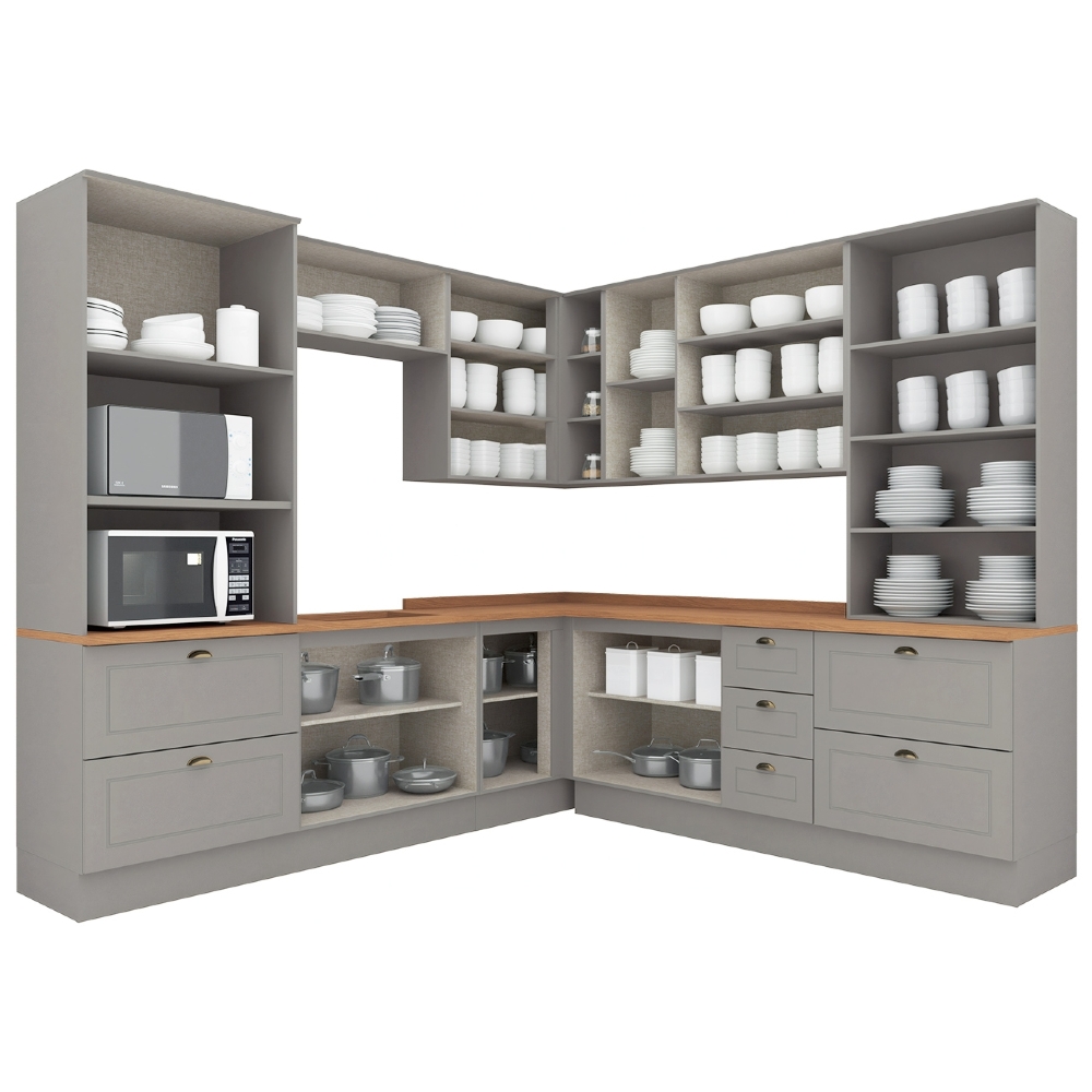Armário de Cozinha 8 Peças Tampo CP30 Americana Cinza/Nature H02 - Mpozenato
