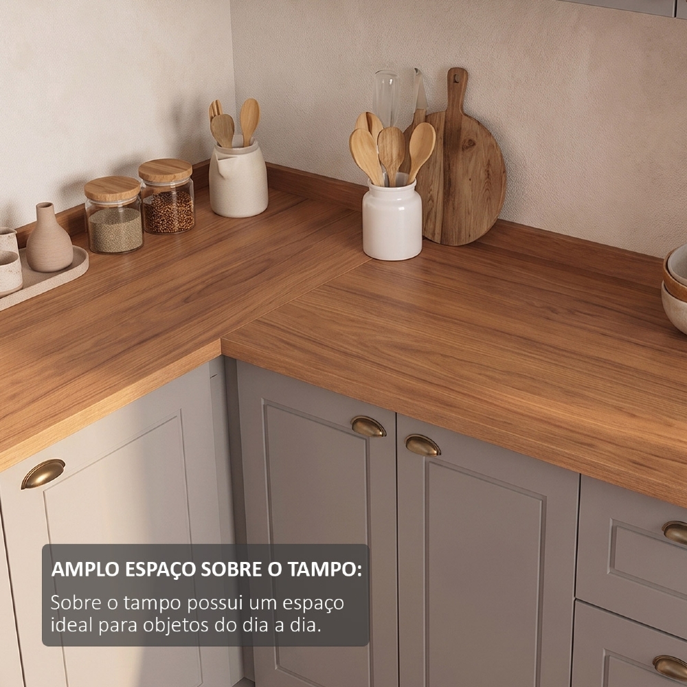 Armário de Cozinha 8 Peças Tampo CP30 Americana Cinza/Nature H02 - Mpozenato