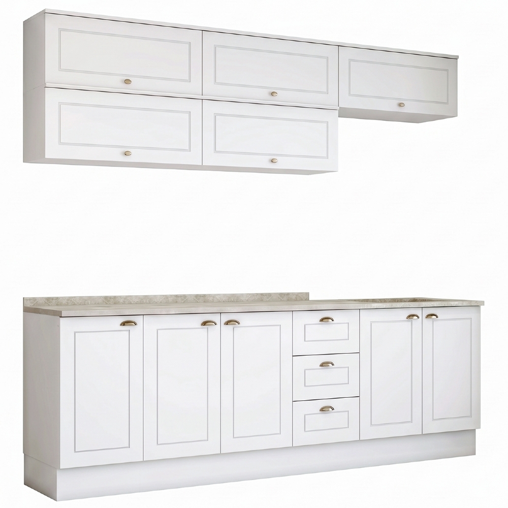 Armário de Cozinha 8 Peças Tampo CP31 Americana Branco/Calcare H02 - Mpozenato